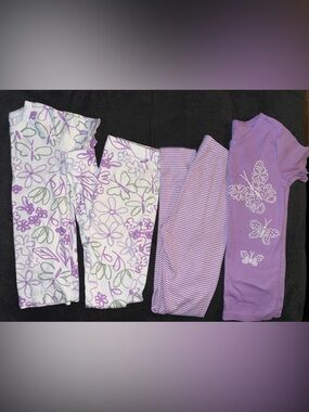 Carter's Purple, White & Light Green Floral and Stripe Girls Pajama Mix